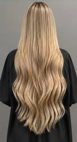 Loiro iluminado depois do mega hair — imagem ilustrativa